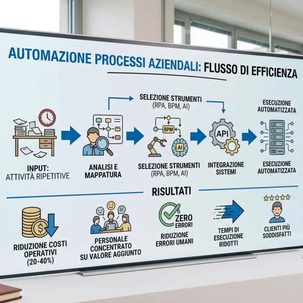 Schema del flusso di automazione dei processi aziendali: dalle attività ripetitive ai risultati